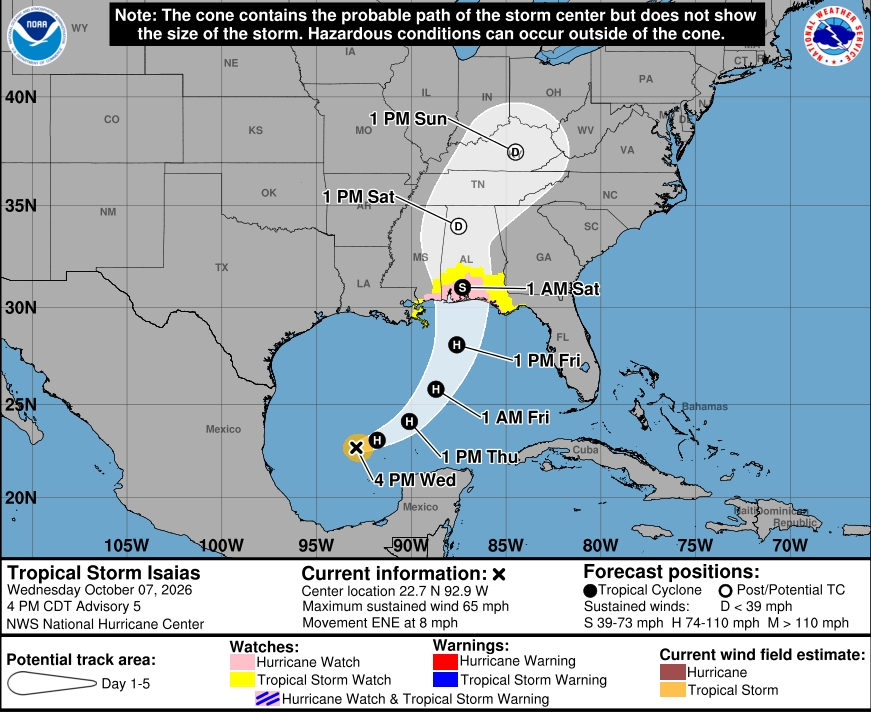 The forecast track for Tropical Storm Isaias. 
