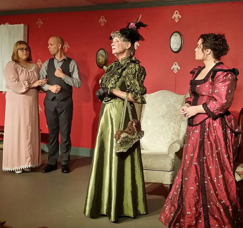 Panhandle Community Theatre actors perform a scene from “The Importance of Being Earnest,” the group’s most recent production. The PCT is celebrating 10 years in Pace.