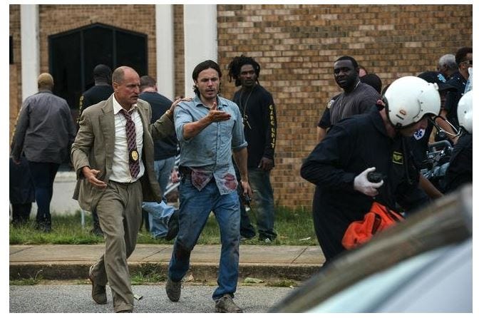Woody Harrelson and Casey Affleck try to get a handle on criminal activities in "Triple 9." (Open Road Films)