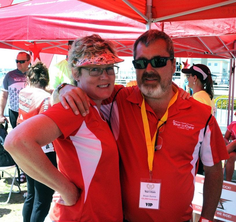 Bryan Dunne of Pace is seen with wife Kristan at a previous Tour de Cure event in Pensacola Beach. Since arriving in Santa Rosa County 10 years ago, Bryan has been avid supporter of the American Diabetes Association and regularly works behind the scenes of the annual Gulf Coast Tour de Cure.