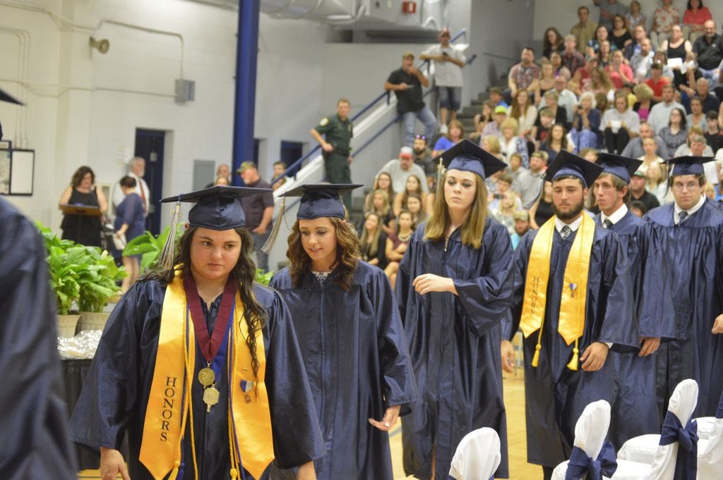 Central School's graduating class of 2016 make their way to the main stage in order to receive their diplomas.