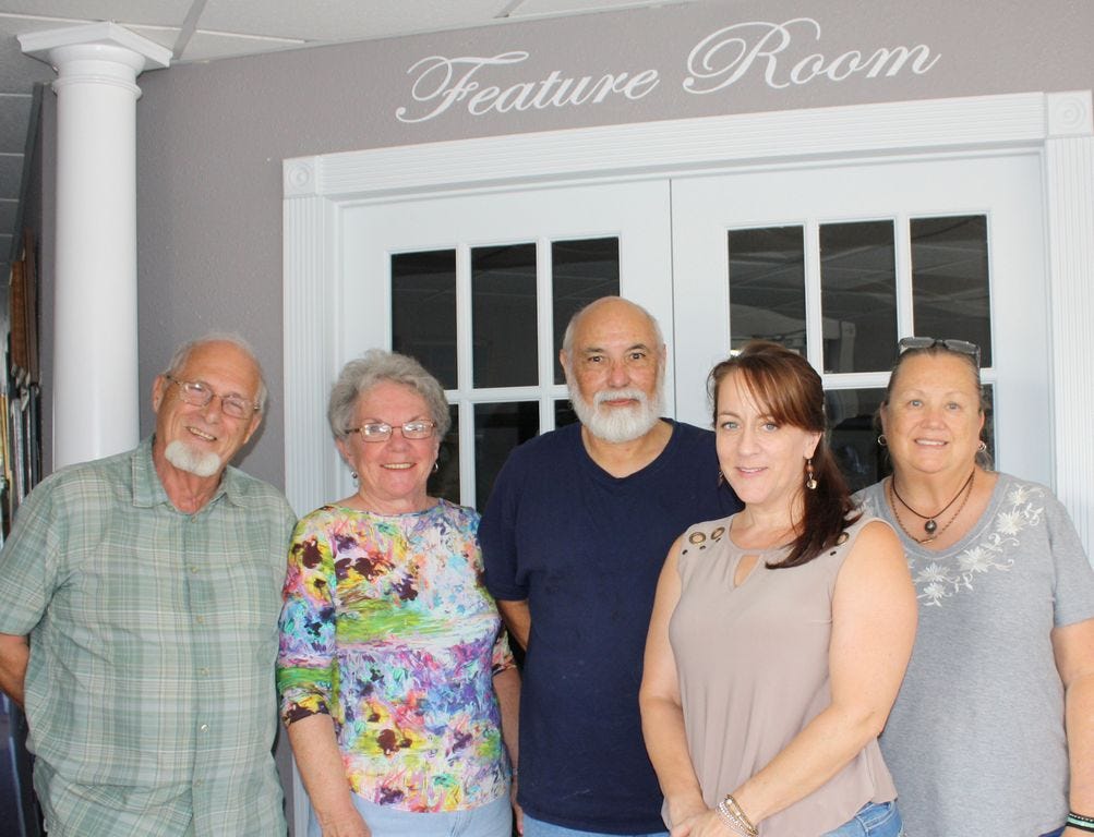 The Dragonfly Gallery’s new artists, from left, include Jim Taylor, Lynn Barchett, Manuel Rivas, Shelia Spencer and Karen Smith.