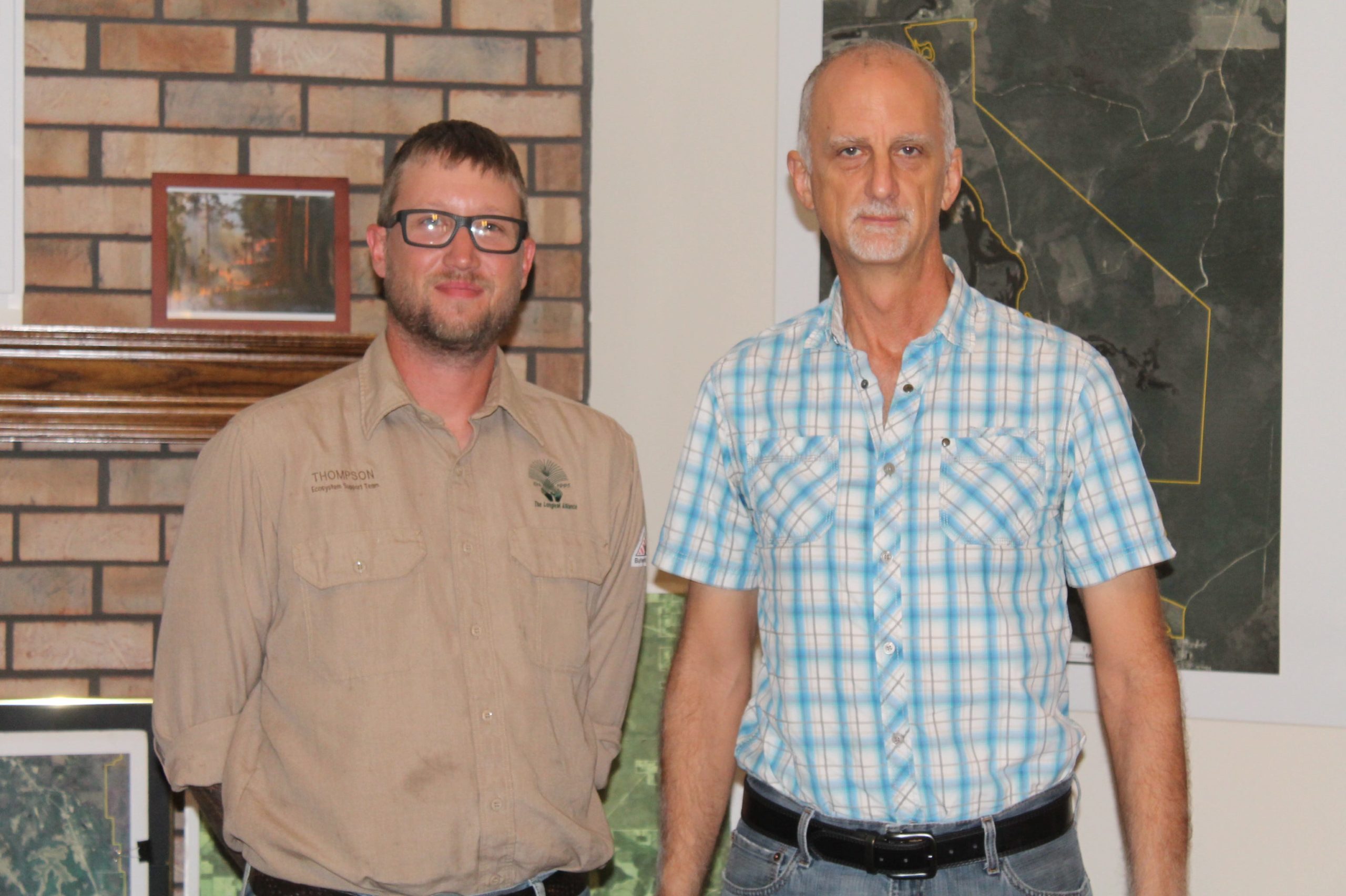 Vernon Compton (right) Gulf Coastal Plain Ecosystem Partnership (GCPEP) director and Mike Thompson, Eco System Support supervisor both work with the conservation group, the Longleaf Alliance, which is headquartered at 8831 Whiting Field Circle.