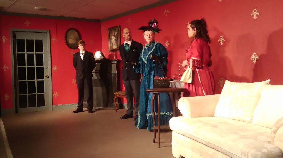 From the left, Luke Brantley, Jeremy Hosbein, Donna Quinn and Lana Jastrzembski reenact a scene from the Panhandle Community Theatre's upcoming production of “The Importance of Being of Earnest.”