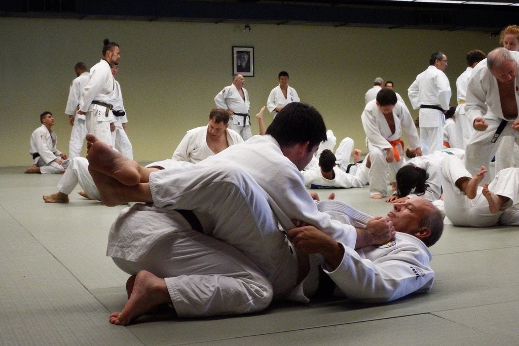 Lonnie Ross, sensei of West Florida Budokan, practices judo at Camp Bosei in Toronto, one of four Americans to attend.