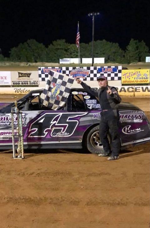 Lane Heaton celebrated a win the weekend of June 15 at Southern Raceway in Milton. [Special to the Press Gazette]