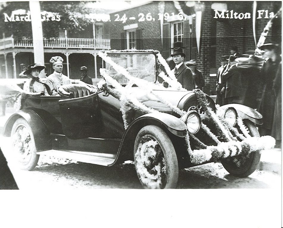 Milton held its first Mardi Gras celebration in 1916 complete with king and queen, as seen here. (Photo courtesy of Santa Rosa Historical Society)